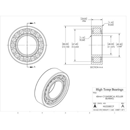 Picture of 40mm Cylindrical Roller Bearing NU2208ECP