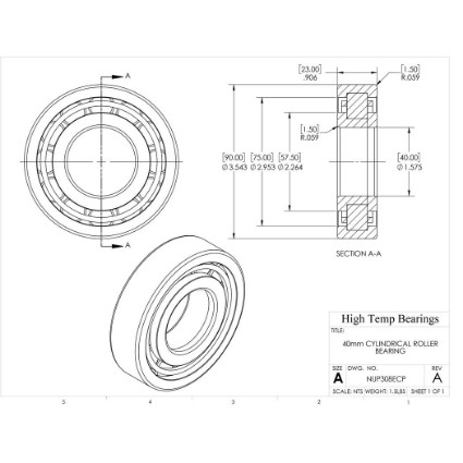 Picture of 40mm Cylindrical Roller Bearing NUP308ECP