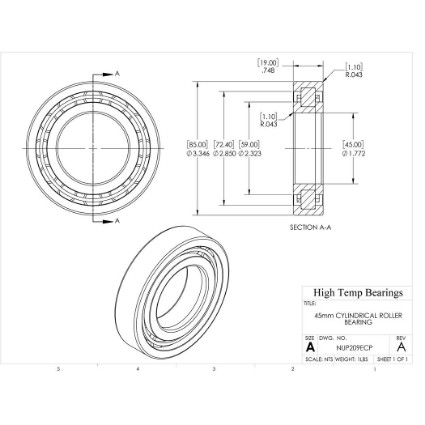 Picture of 45mm Cylindrical Roller Bearing NUP209ECP
