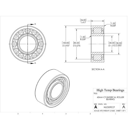 Picture of 45mm Cylindrical Roller Bearing NU2309ECP