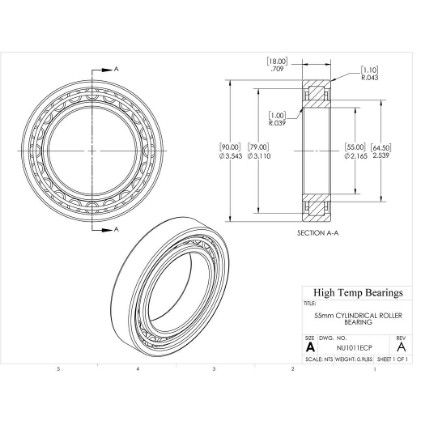 Picture of 55mm Cylindrical Roller Bearing NU1011ECP