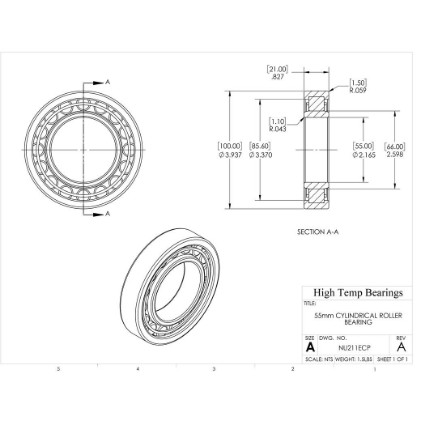 Picture of 55mm Cylindrical Roller Bearing NU211ECP
