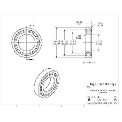 Picture of 55mm Cylindrical Roller Bearing NUP211ECP