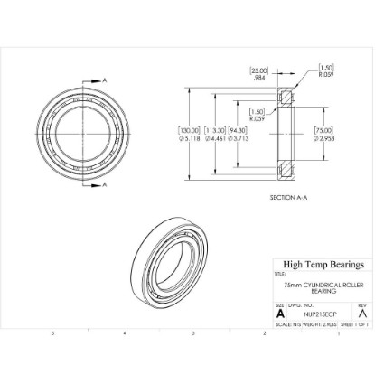 Picture of 75mm Cylindrical Roller Bearing NUP215ECP