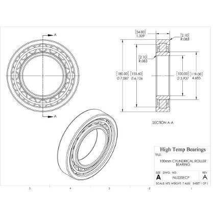 Picture of 100mm Cylindrical Roller Bearing NU220ECP