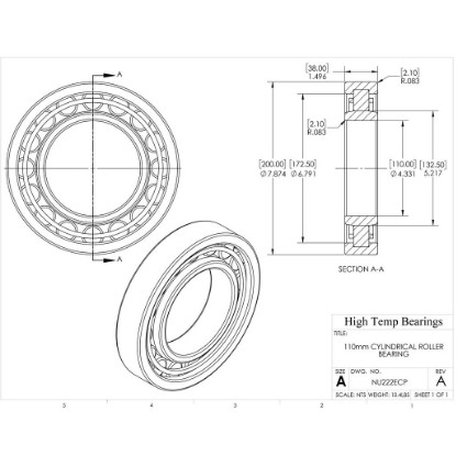 Picture of 110mm Cylindrical Roller Bearing NU222ECP