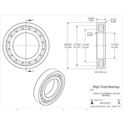 Picture of 110mm Cylindrical Roller Bearing NUP222ECP