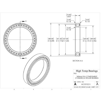 Picture of 360mm Full Complement Cylindrical Roller Bearing NCF2972CV