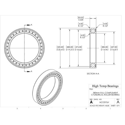 Picture of 380mm Full Complement Cylindrical Roller Bearing NCF2976V