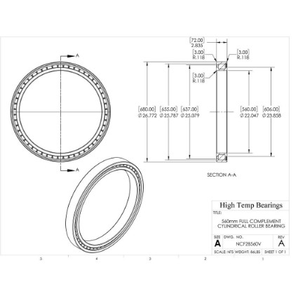 Picture of 560mm Full Complement Cylindrical Roller Bearing NCF28560V