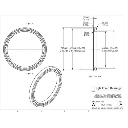 Picture of 600mm Full Complement Cylindrical Roller Bearing