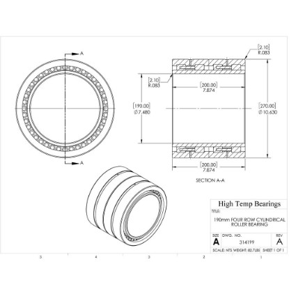 Picture of 190mm Four Row Cylindrical Roller Bearing 314199