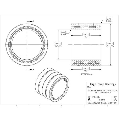 Picture of 200mm Four Row Cylindrical Roller Bearing 313893