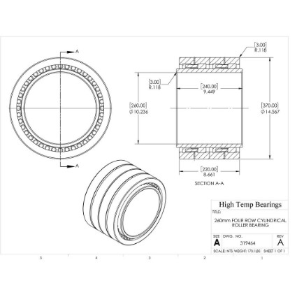 Picture of 260mm Four Row Cylindrical Roller Bearing 319464
