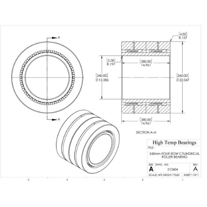 Picture of 340mm Four Row Cylindrical Roller Bearing 313404