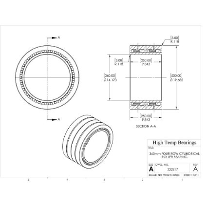 Picture of 360mm Four Row Cylindrical Roller Bearing 322217