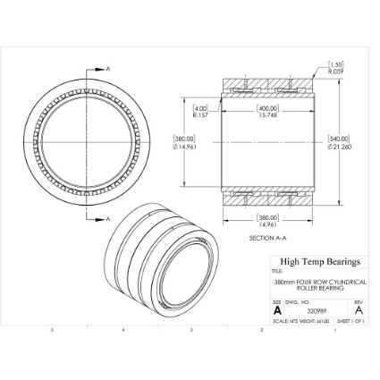 Picture of 380mm Four Row Cylindrical Roller Bearing 320989