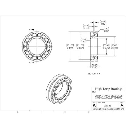 Picture of 70mm Stamped Steel Cage Spherical Roller Bearing