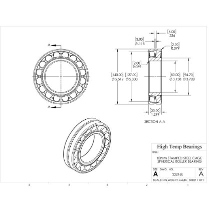 Picture of 80mm Stamped Steel Cage Spherical Roller Bearing