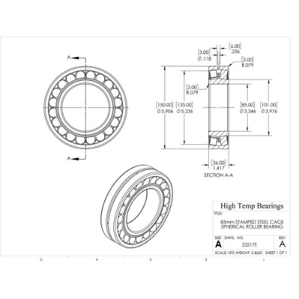 Picture of 85mm Stamped Steel Cage Spherical Roller Bearing