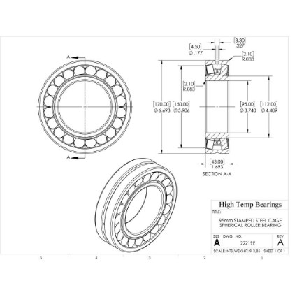 Picture of 95mm Stamped Steel Cage Spherical Roller Bearing