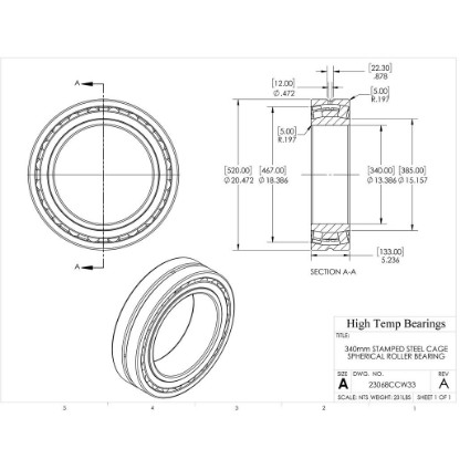 Picture of 340mm Stamped Steel Cage Spherical Roller Bearing