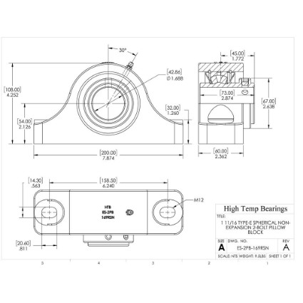 Picture of 1-11/16" Type E Non Expansion 2 Bolt Pillow Block Heavy Duty Bearing