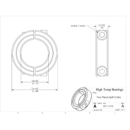 Picture of 1-1/8" Clamping Two Piece 303 Stainless Steel Shaft Collar