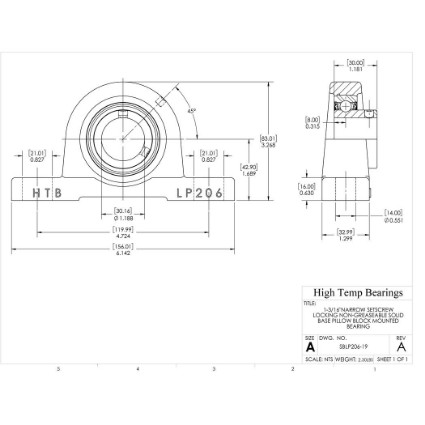 Picture of 1-3/16"Narrow Setscrew Locking Non-Greaseable Solid Base Pillow Block Mounted Bearing