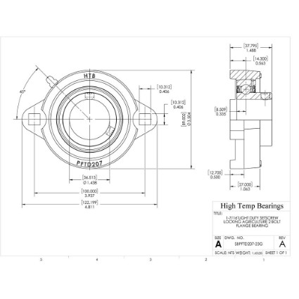 Picture of 1-7/16"Light Duty Setscrew Locking Agriculture 2 Bolt Flange Bearing