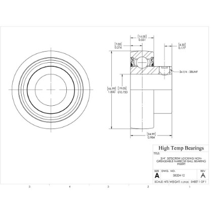 Picture of 3/4"  Setscrew Locking Non-Greaseable Narrow Ball Bearing Insert