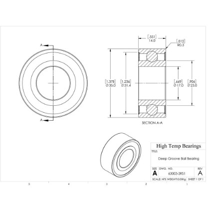 Picture of 17mm 63003 Deep Groove Sealed Ball Bearing