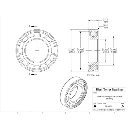 Picture of 30mm 6006 Stainless Steel Deep Groove Open Bearing