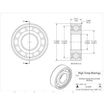 Picture of 20mm 6204 Stainless Steel Deep Groove Open Bearing