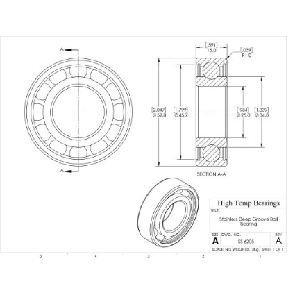 Picture of 25mm 6205 Stainless Steel Deep Groove Open Bearing