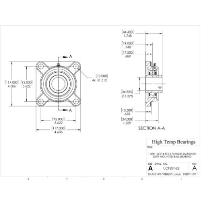 Picture of 1-3/8" Set Screw Mounted 4 Bolt Flange Bearing