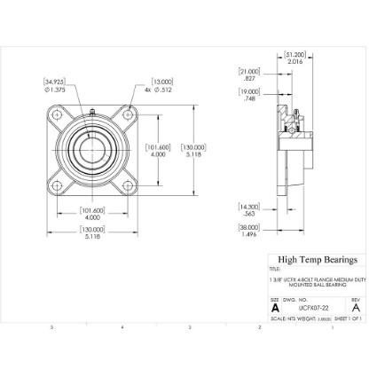 Picture of 1-3/8" Medium Duty Mounted 4 Bolt Flange Bearing