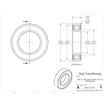 Picture of 12mm 61801 High Temperature 280 °C Shielded ZZ C5 Bearing