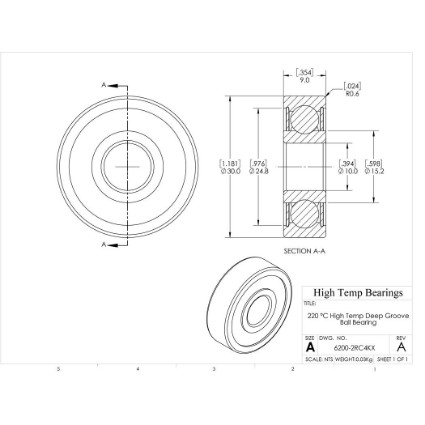 Picture of 10mm 6200 High Temperature 220 °C Sealed C4 Bearing