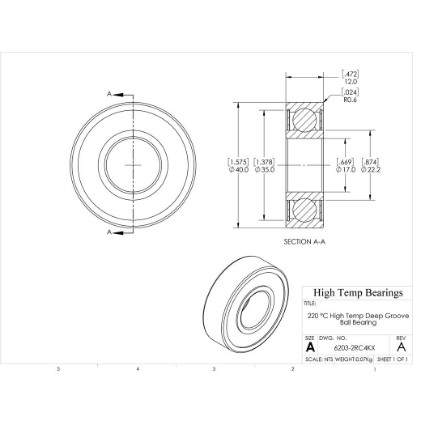 Picture of 17mm 6203 High Temperature 220 °C Sealed C4 Bearing