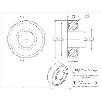 Picture of 17mm 6203 High Temperature 250 °C Sealed C5 Bearing