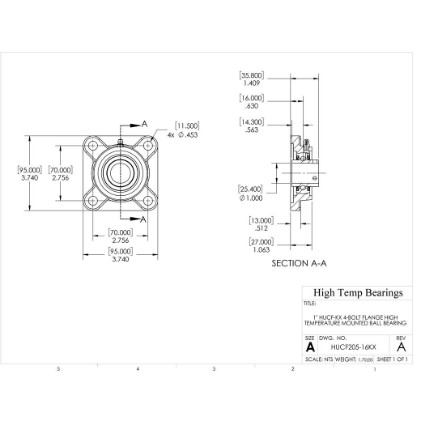 Picture of 1" High Temperature 500 °F Mounted 4 Bolt Flange Bearing