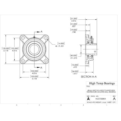 Picture of 40mm High Temperature 500 °F Mounted 4 Bolt Flange Bearing