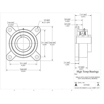 Picture of 100mm Medium Duty Mounted 4 Bolt Flange Bearing