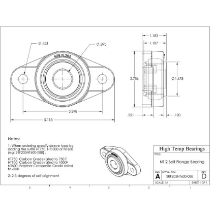 Picture of 7/8" 500 °F PTFE 2 Bolt Flange Bearing