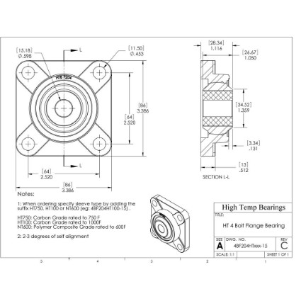 Picture of 15mm 1000 °F Carbon 4 Bolt Flange Bearing