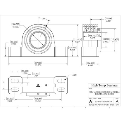 Picture of 100mm S2000 Non Expansion 4 Bolt Pillow Block Heavy Duty Bearing