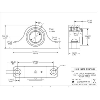 Picture of 2-15/16" High Temperature Type E Non Expansion 2 Bolt Pillow Block Heavy Duty Bearing