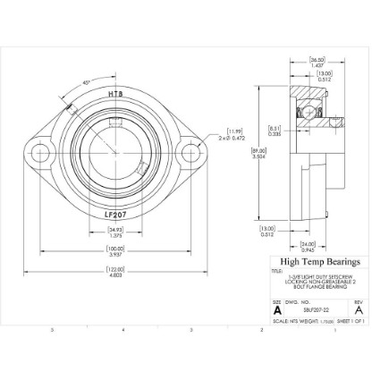 Picture of 1-3/8"Light Duty Setscrew Locking Non-Greaseable 2 Bolt Flange Bearing