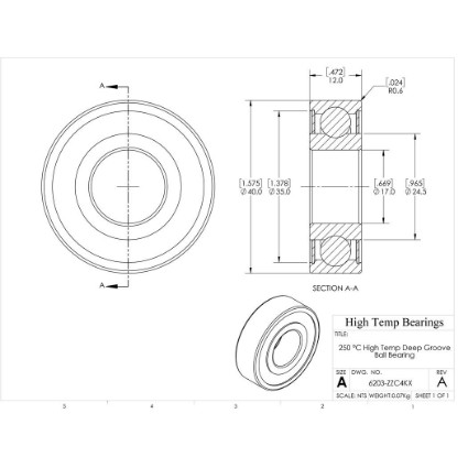 Picture of 17mm 6203 High Temperature 250 °C Shielded ZZ C4 Bearing